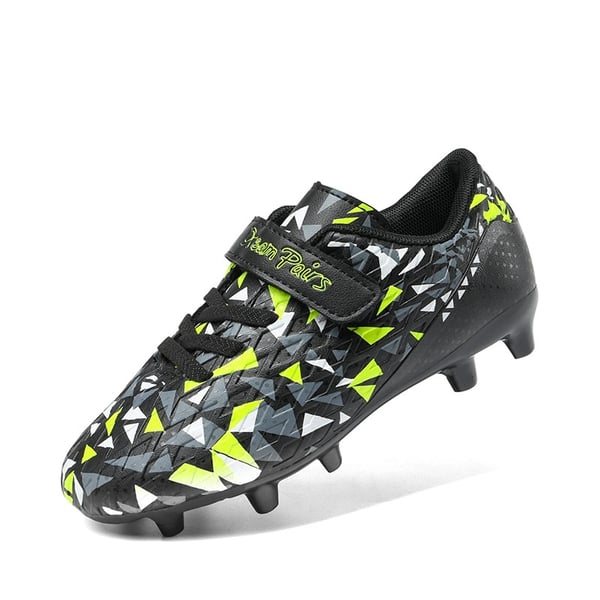Kids Hook-and-loop Strap Soccer Cleats - BLACK NEON GREEN -  0